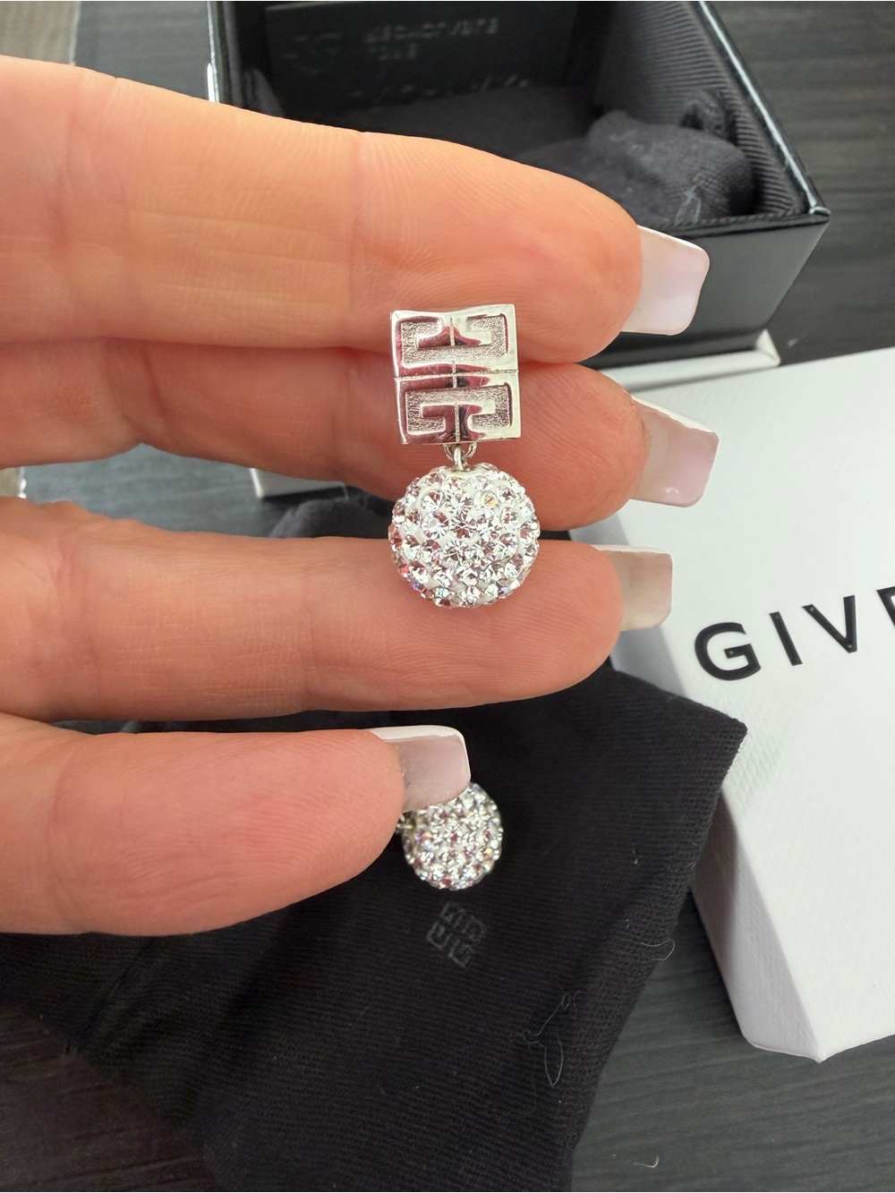 Givenchy Silver Crystal Pavé Drop Earrings